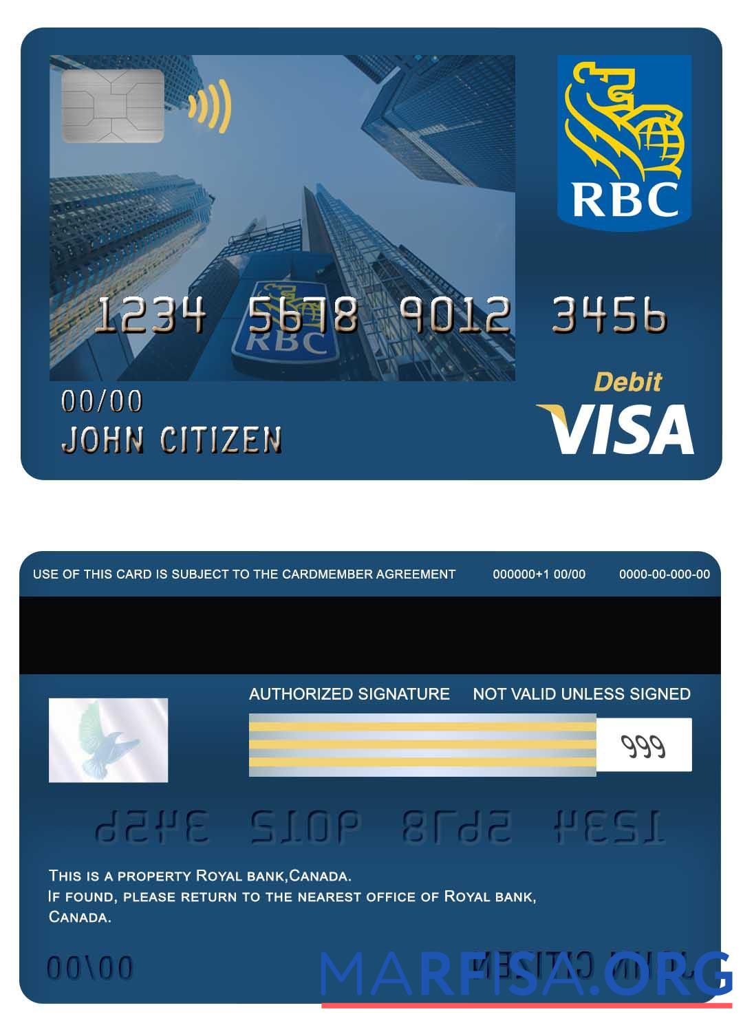 Printable Canada Royal bank visa debit card sample